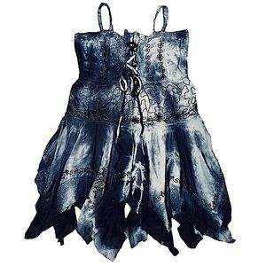 L.S.I. size L/Xl dark/light blue & white sleeveless mini dress with jagged hem